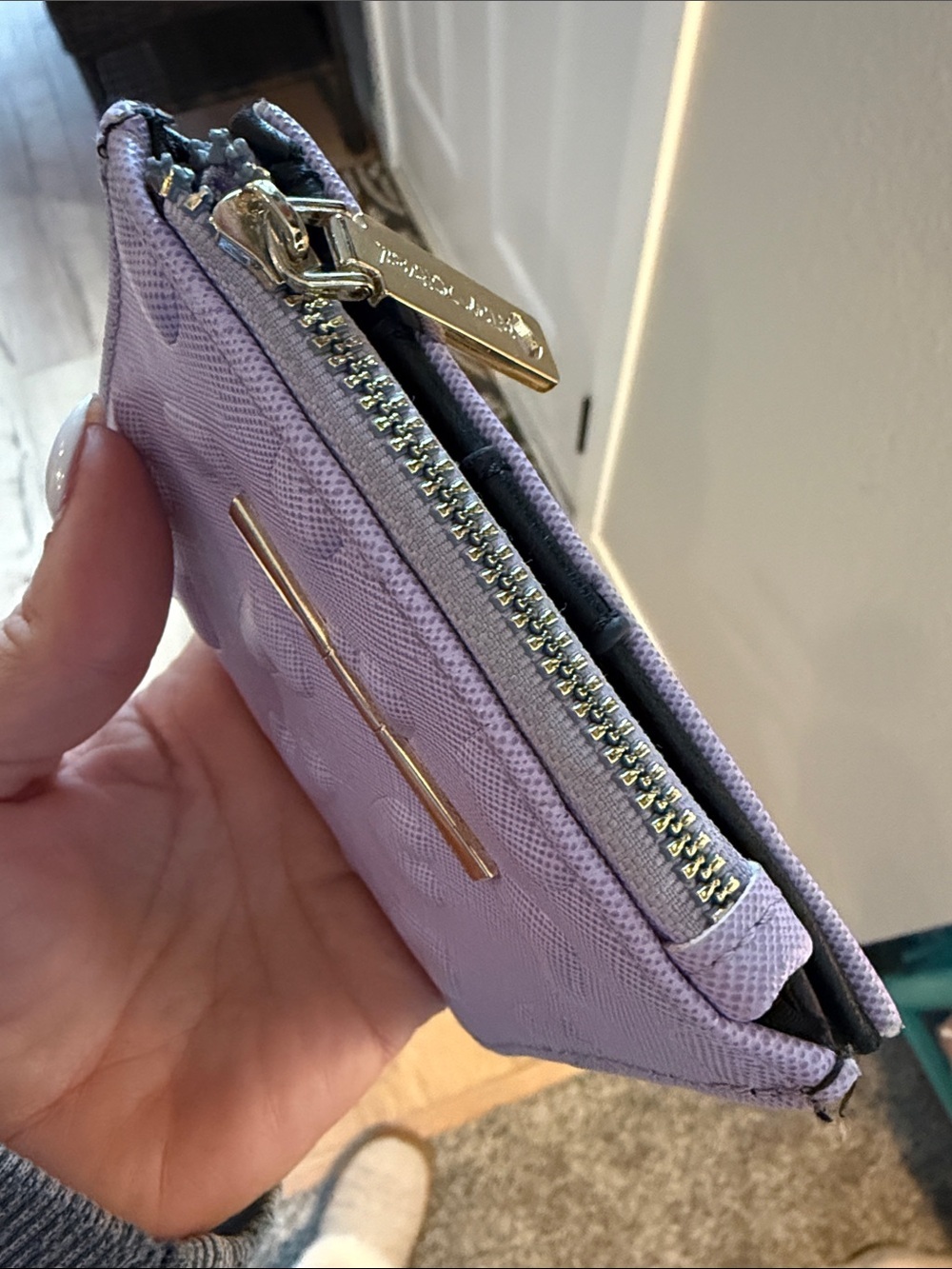 Lilac Heart Embossed Zip Card Holder Wallet Betsey Johnson coin purse designer - Picture 2 of 4